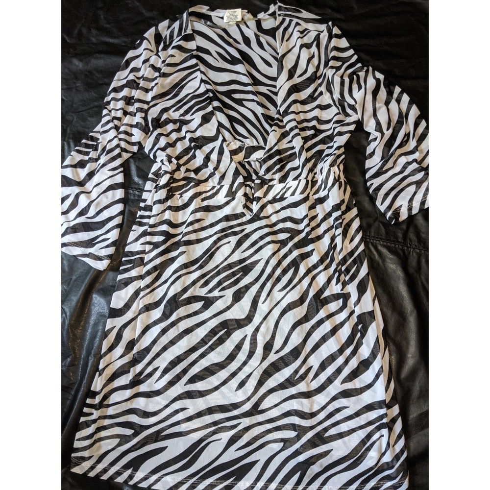 Wave Zone Zebra Print Mesh Duster Kimono Robe‎ Cover Up Women M